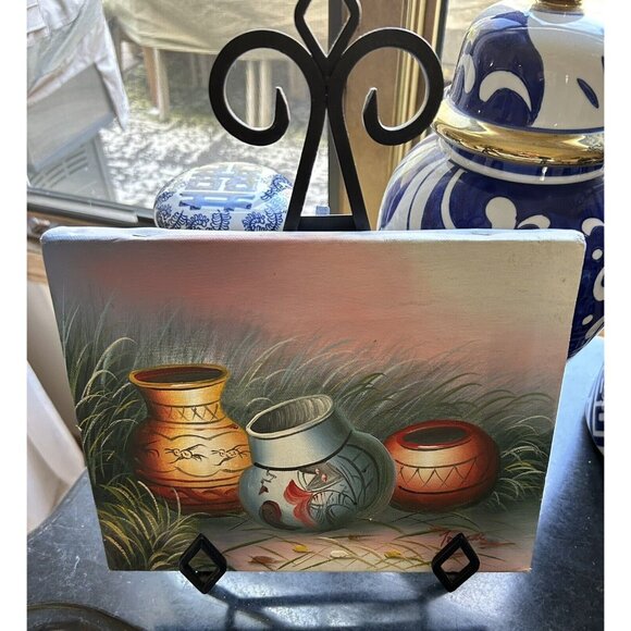 Vtg Native American Painting Indian Pottery Signed Thomas Southwestern Deco 10x8 - Picture 5 of 8